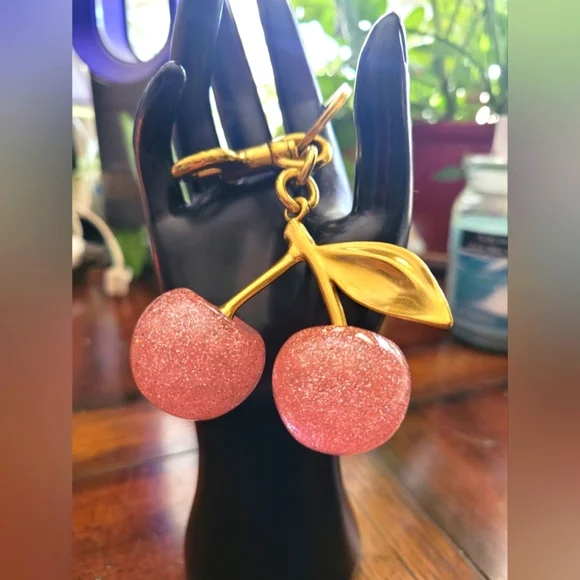Pink Cherry Bag Charm with Gold Accents - Picture 1 of 3